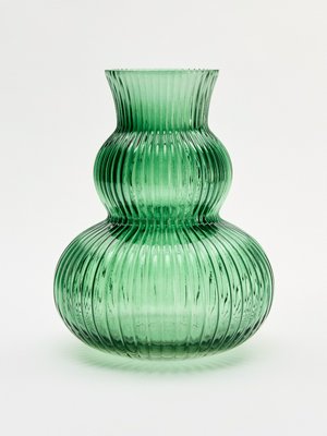 Ваза из стекла с рельефным узором, зеленый, арт. art001