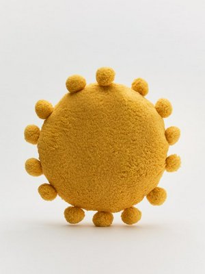 Круглая декоративная подушка с помпонами, желтый, арт. xxx