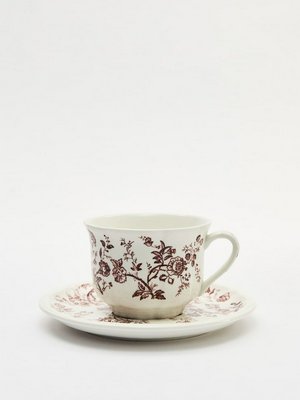 Чайная пара из фарфора с цветочным узором, белый, бордовый, арт. 16838