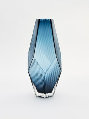 Ваза из стекла с рельефным узором, синий, арт. 0001