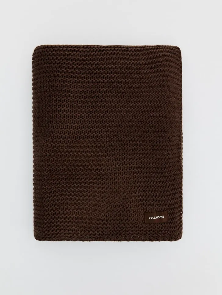 Вязаный плед, коричневый, арт. 001