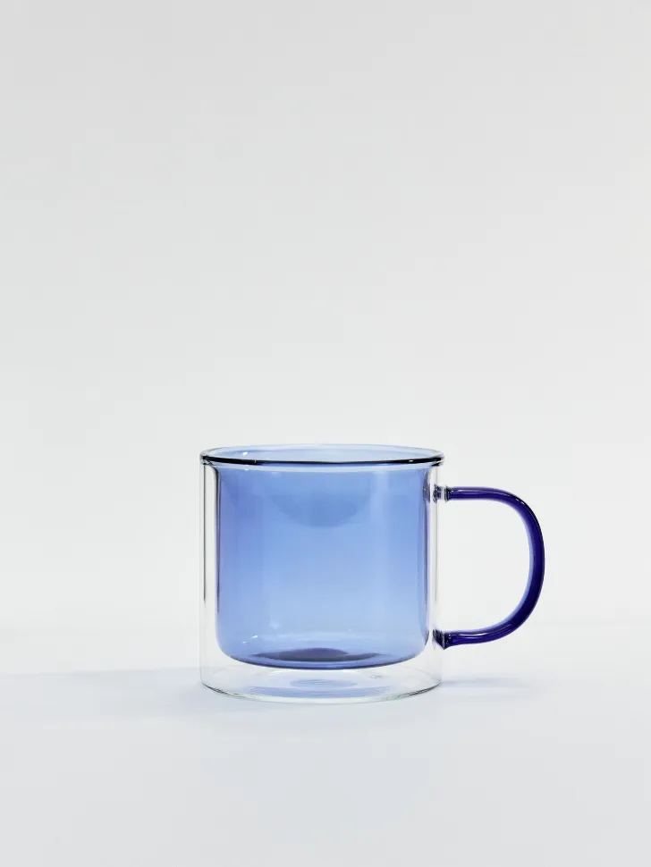 Стеклянная кружка с двойными стенками, синий, арт. art001