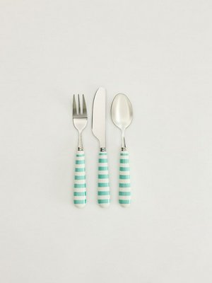 Набор детских столовых приборов, бирюзовый, белый, арт. art003p