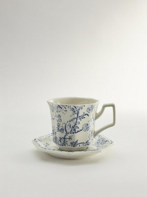 Чайная пара из фарфора с цветочным узором, белый, синий, арт. tpl001