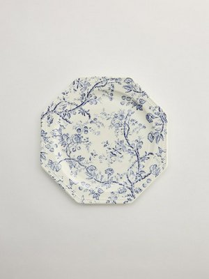 Десертная тарелка из фарфора с цветочным узором, белый, синий, арт. 001