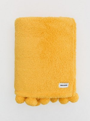 Флисовый плед с помпонами, желтый, арт. 0012345