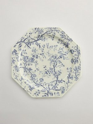 Обеденная тарелка из фарфора с цветочным узором, кремовый, синий, арт. unkn-001