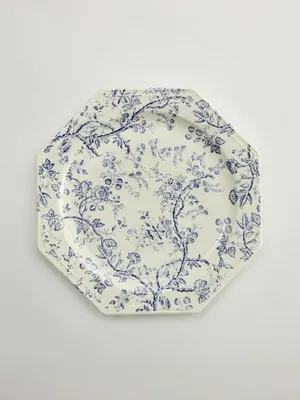 Обеденная тарелка из фарфора с цветочным узором, кремовый, синий, арт. unkn-001