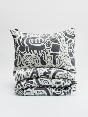 Комплект постельного белья 1,5 спальный, белый, темно-серый, арт. 16953