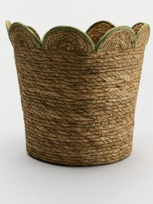 Плетеная корзина с фигурной кромкой, натуральный, зеленый, арт. pnk001