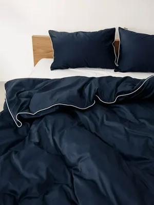 Комплект постельного белья 1,5 спальный 140х200 см, темно-синий, белый, арт. art001