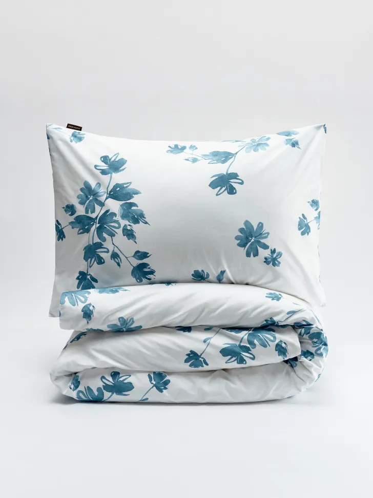 Комплект постельного белья 2-х спальный без простыни, белый, синий, арт. 16974