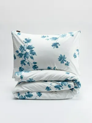 Комплект постельного белья 2-х спальный без простыни, белый, синий, арт. 16974