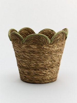 Плетеная корзина с фигурной кромкой, натуральный, зеленый, арт. 16988