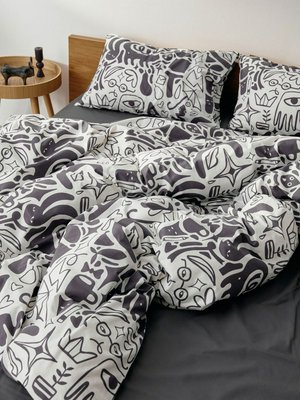 Комплект постельного белья без простыни 2-х спальный 200х220 см, черно-белый, арт. 16993