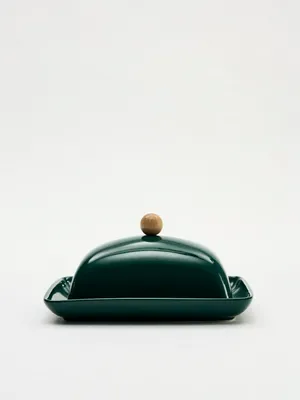 Фарфоровая масленка с крышкой, темно-зеленый, арт. art001