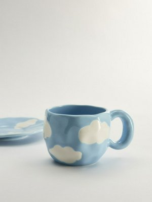 Чайная пара из фарфора, голубой, белый, арт. 001