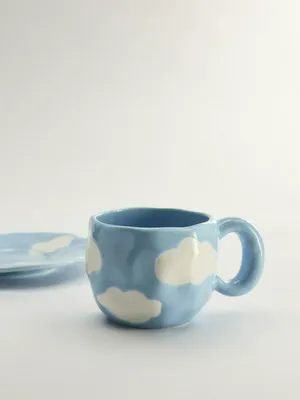 Чайная пара из фарфора, голубой, белый, арт. 001