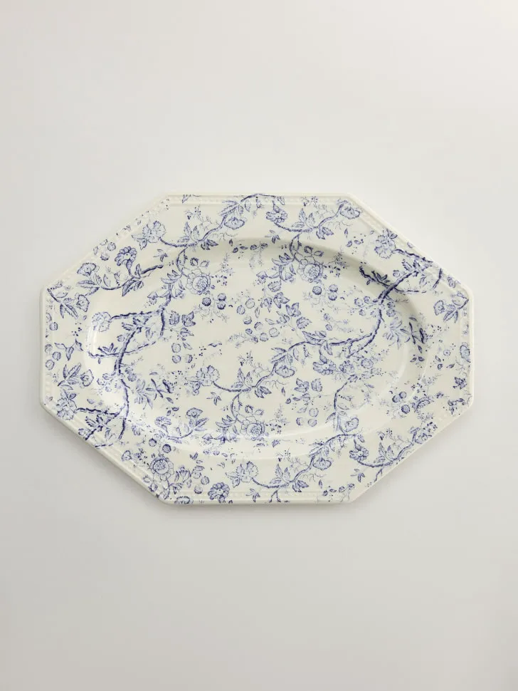 Блюдо сервировочное из фарфора с цветочным узором, белый, синий, арт. 0000