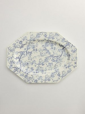 Блюдо сервировочное из фарфора с цветочным узором, белый, синий, арт. 0000