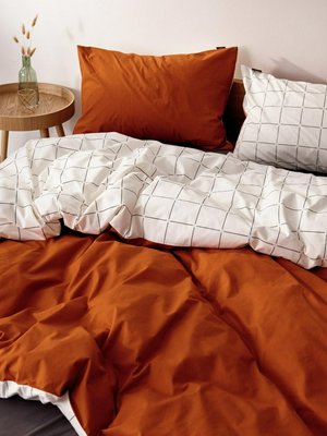 Комплект постельного белья без простыни 1,5 спальный, оранжевый, белый, арт. 17058