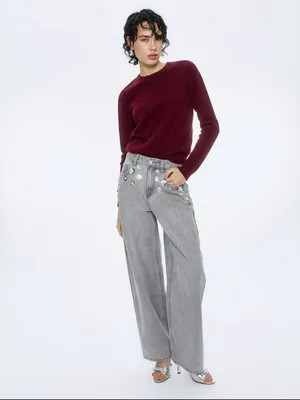 Джинсы Loose straight с цветочным декором, арт. 17142