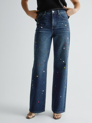 Джинсы Straight с декором из камней, синий, арт. 17148