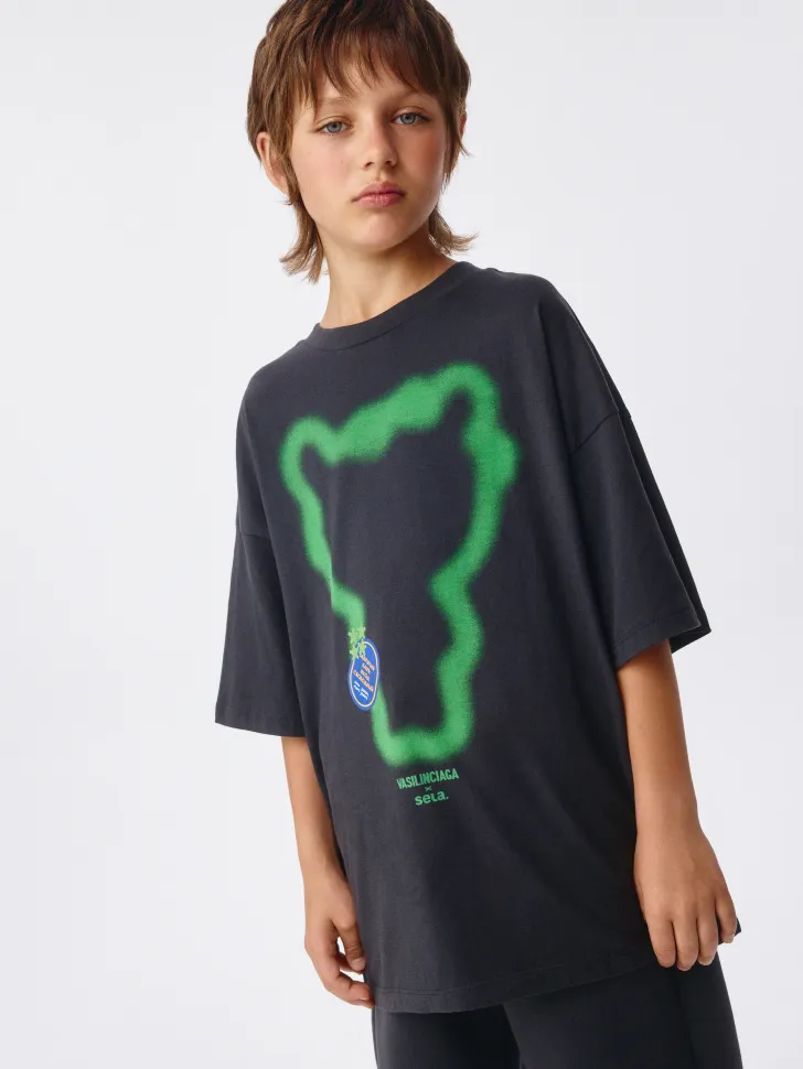 Футболка оверсайз детская SELA х VASILINCIAGA, серый, арт. 1715