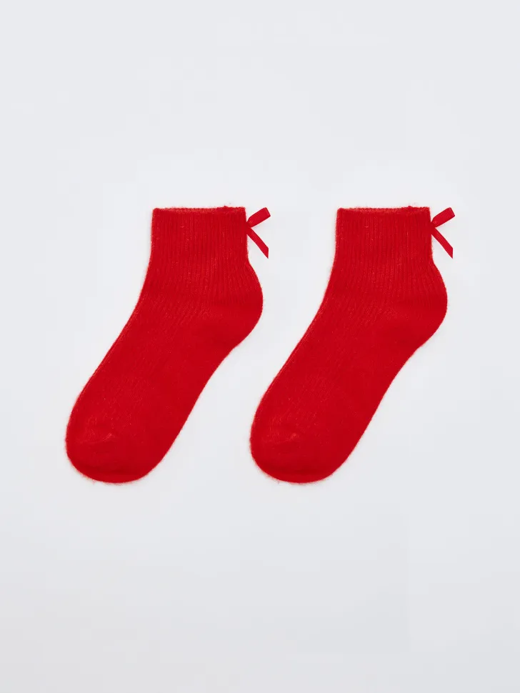 Пушистые носки с бантиком, красный, арт. 17150
