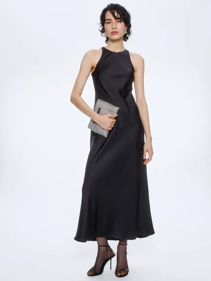 Платье миди из вискозного сатина, черный, арт. 17153