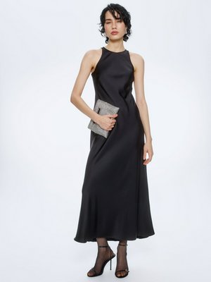 Платье миди из вискозного сатина, черный, арт. sm001