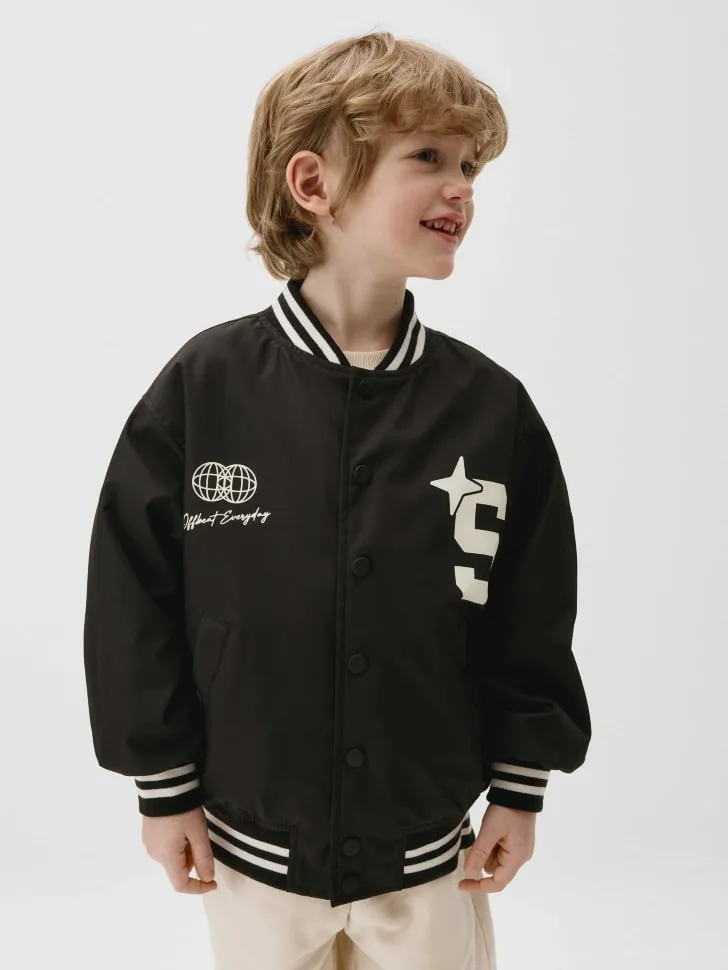 Бомбер в стиле преппи детский, черный, арт. 1740