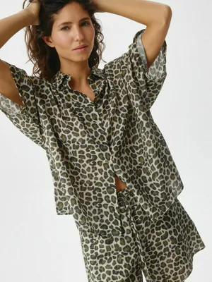 Рубашка из тенселя и льна с леопардовым принтом, арт. 1750