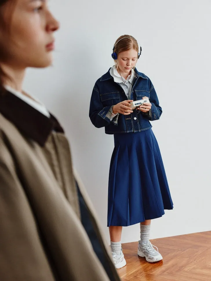 Школьная юбка миди в складку для девочек, синий, арт. 1764