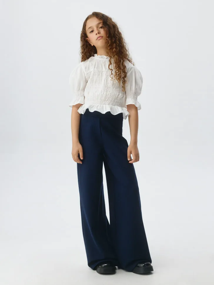 Широкие школьные брюки для девочек, синий, арт. 1788