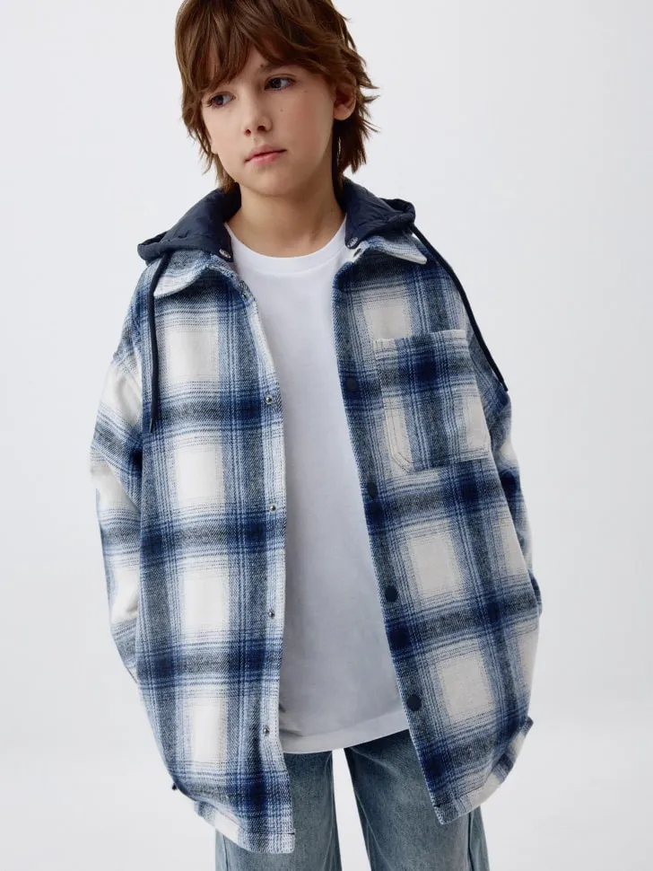 Куртка-рубашка в клетку с капюшоном детская, разноцветный, арт. 1791