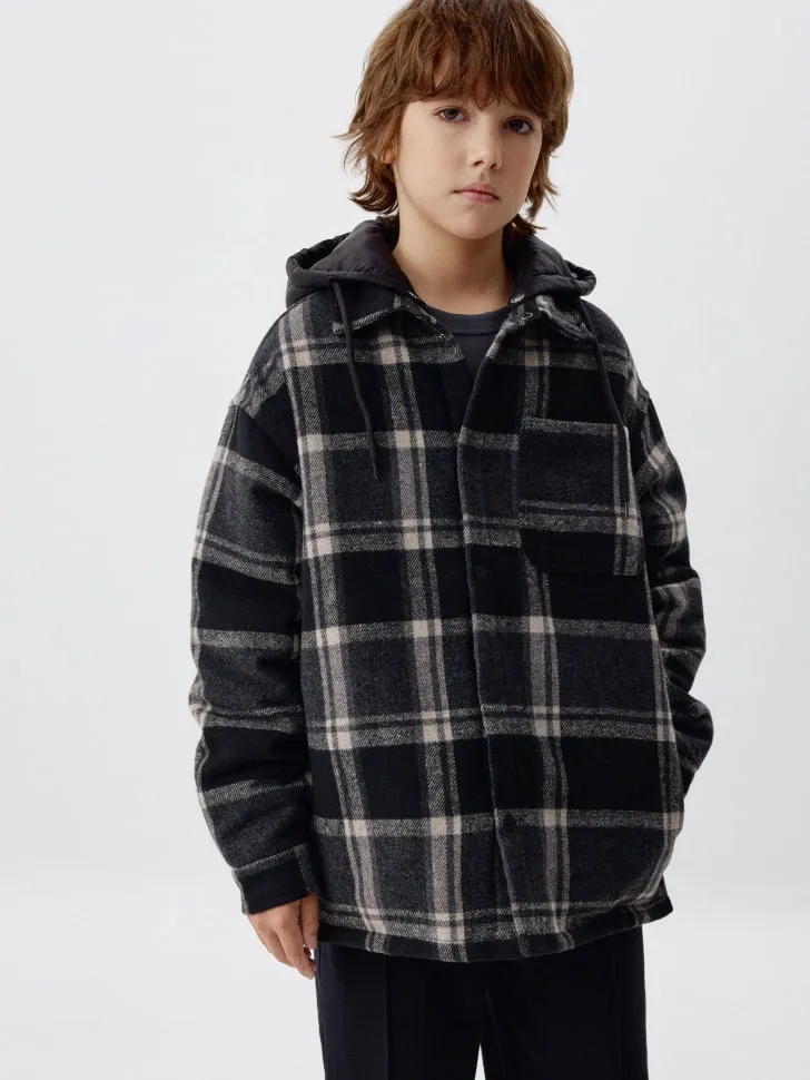 Куртка-рубашка в клетку с капюшоном детская, разноцветный, арт. 1792