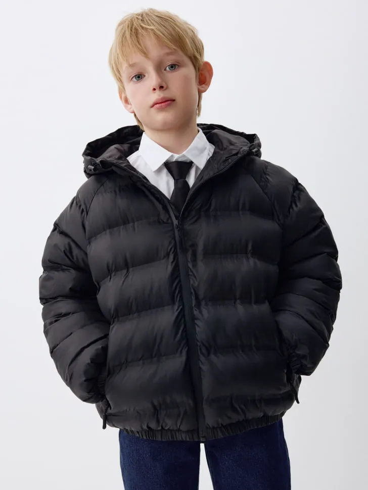 Дутая куртка с капюшоном для мальчиков, черный, арт. 1795