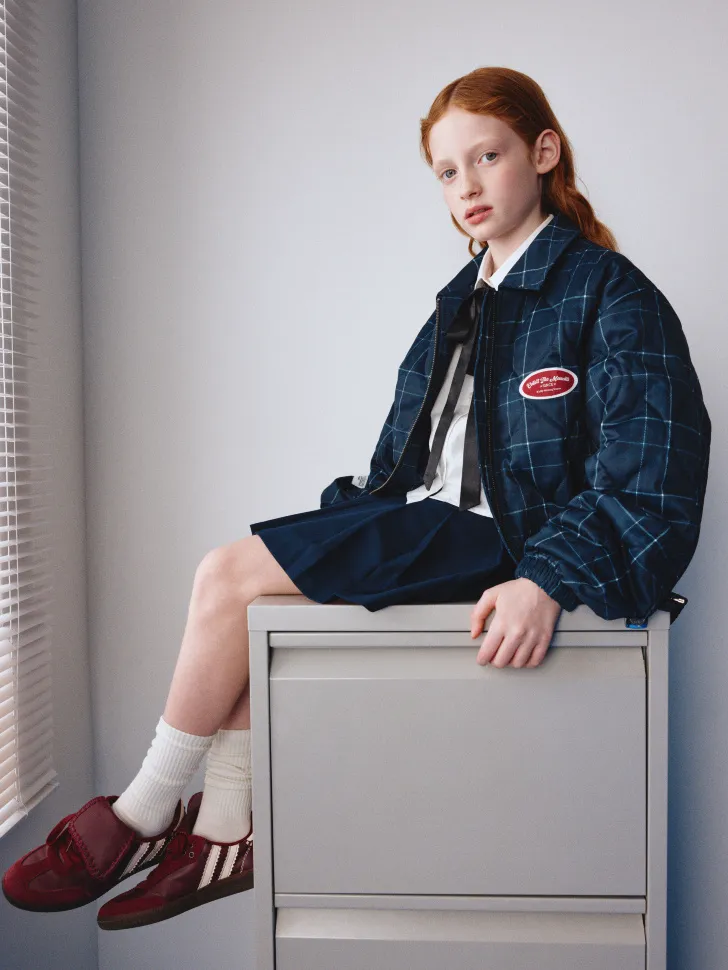 Бомбер оверсайз с отложным воротником для девочек, синий, арт. 1814