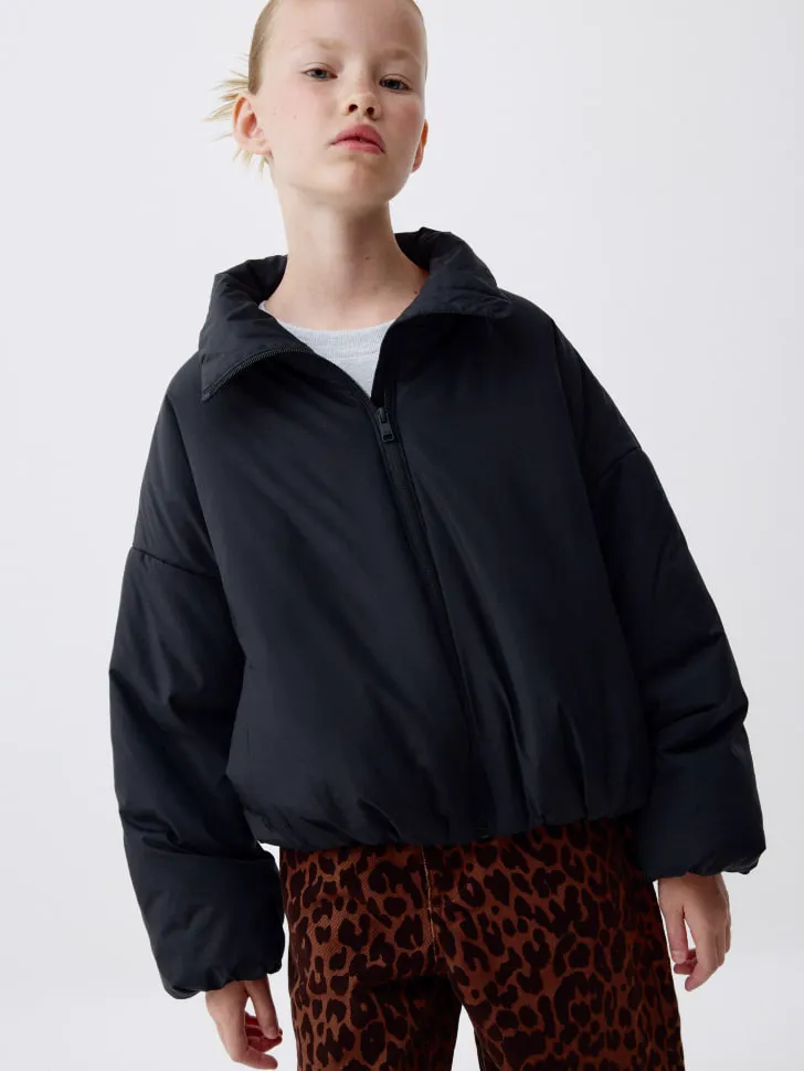 Дутая куртка с воротником для девочек, черный, арт. 1826