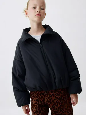 Дутая куртка с воротником для девочек, черный, арт. 1826