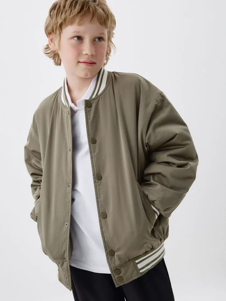 Детский утепленный бомбер в стиле преппи, хаки, арт. 1830