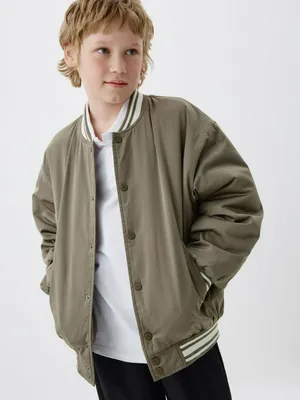 Детский утепленный бомбер в стиле преппи, хаки, арт. 1830