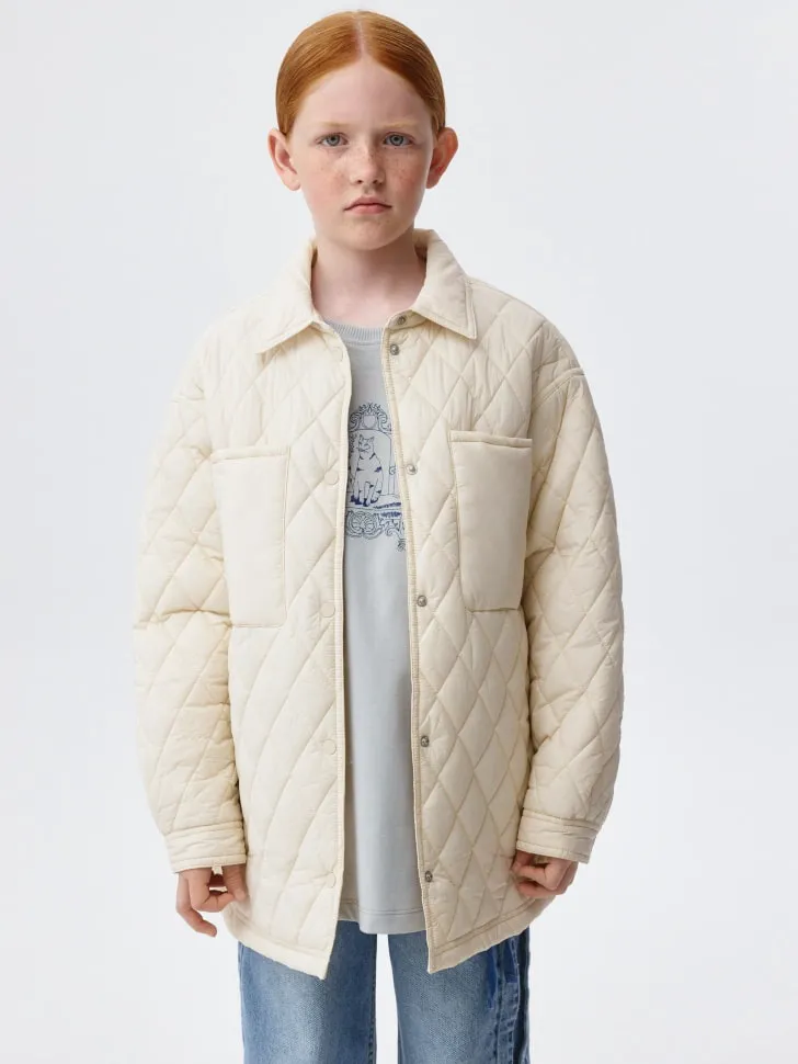 Утепленная куртка-рубашка для девочек, бежевый, арт. 1838