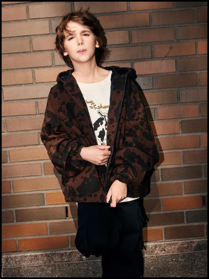 Утепленная куртка из твила с анималистичным принтом детская, разноцветный, арт. 1843