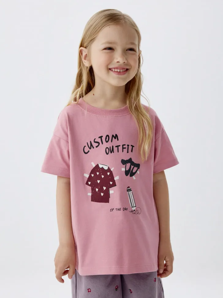 Футболка с принтом для девочек, розовый, арт. 1845