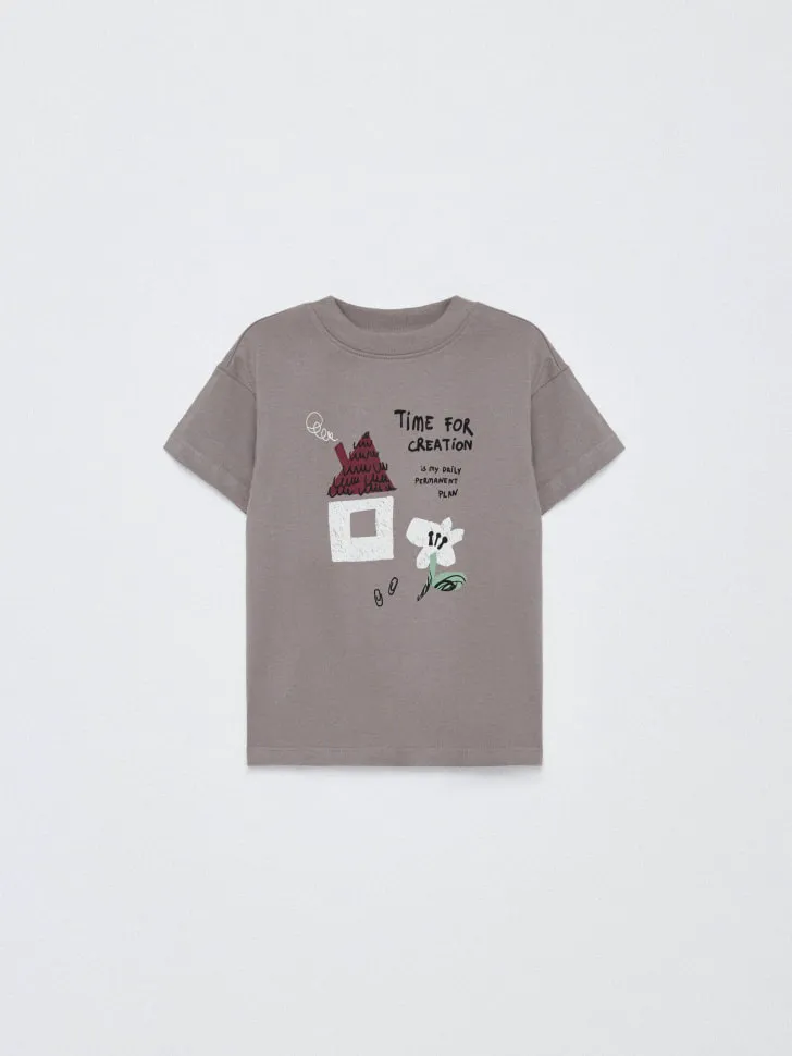 Футболка с принтом для девочек, коричневый, арт. 1846