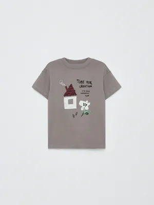 Футболка с принтом для девочек, коричневый, арт. 1846