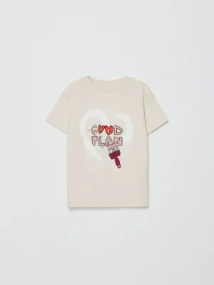 Футболка с принтом для девочек, бежевый, арт. 1847