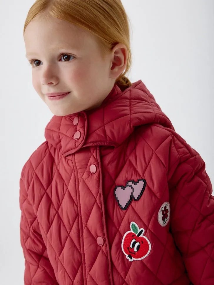 Стеганая куртка с капюшоном для девочек, красный, арт. 1858